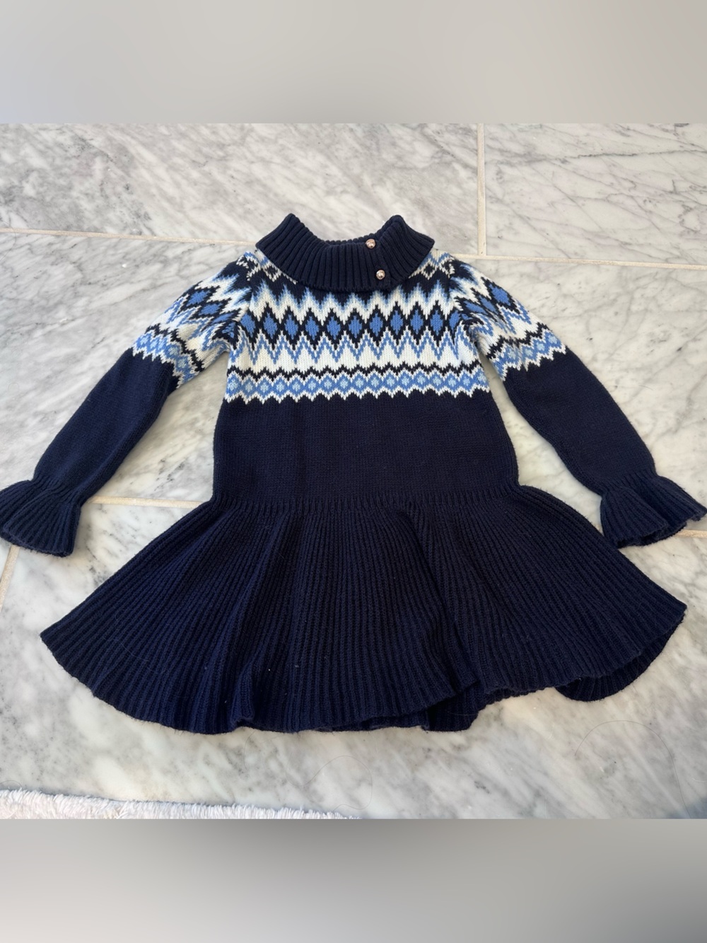 Janie and Jack Navy Fair Isle Knit Turtleneck Dress